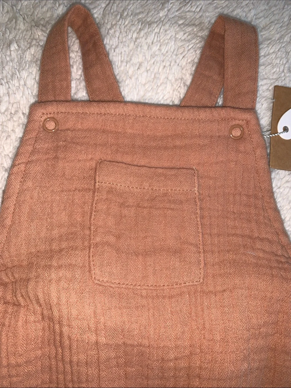 NWT Angel Dear Brown Cotton Muslin Bubble Overalls  0-3M